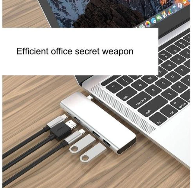 Alt view image 5 of 7 - USB C Hub, Fastest Type-C 5 in 1 Multi-Port Hub Adapter for MacBook Pro 13" / 15" / 16" with Thunderbolt 3 USB C,, 2 USB 3.0 Ports and 4K HDMI Out, Pass-Through Charging for MacBook, Mac Pro