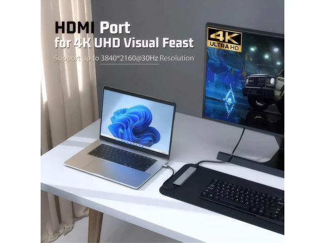 Alt view image 2 of 7 - 7-in-1 USB C Hub with 4K HDMI, Multiport USB C Adapter featuring 3 USB A Ports, 100W PD, SD/TF Compatibility, Ideal for MacBook, Surface Pro/Go, iPad Pro/Air, Laptops and Other Type C Devices