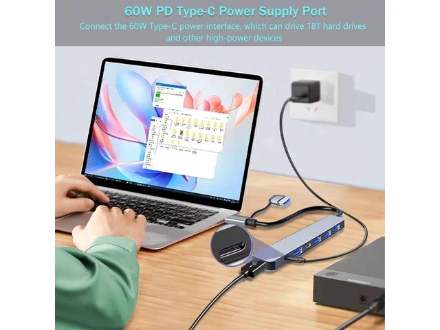 Alt view image 4 of 7 - Aluminum 7 in 1 USB C & USB Hub with USB 3.0, USB 2.0 Ports for PC/Laptops/MacBook Pro/Air/iMac/iPad and More Devices