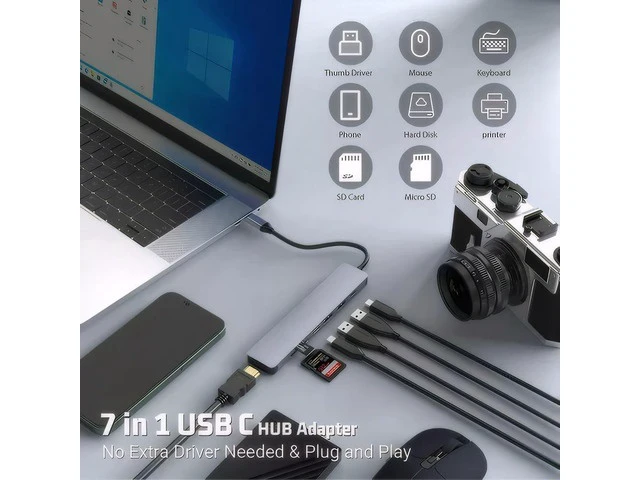 Alt view image 6 of 7 - 7-in-1 USB C Hub with 4K HDMI, Multiport USB C Adapter featuring 3 USB A Ports, 100W PD, SD/TF Compatibility, Ideal for MacBook, Surface Pro/Go, iPad Pro/Air, Laptops and Other Type C Devices