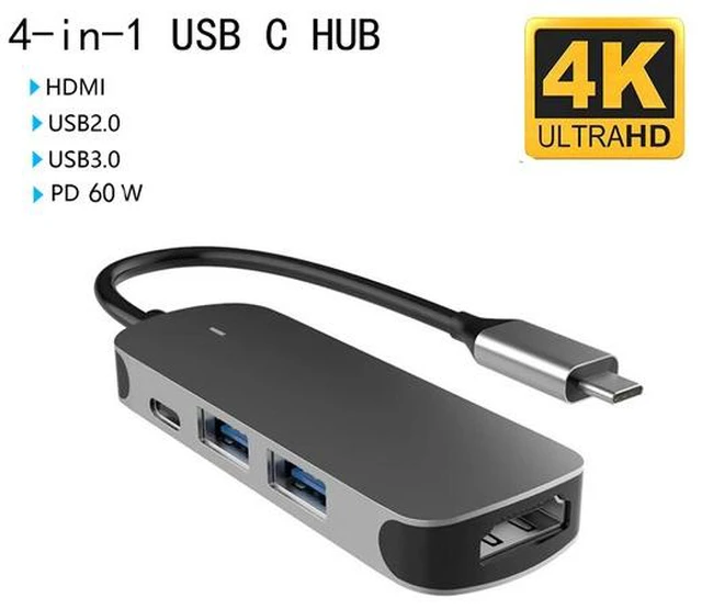 Main image of 4 in 1 Type C USB C Hub 3.0 to HDMI Adapter 4K Video USB3.0 USB2.0 Splitter PD 3.0 Hub for PC Laptops NS Switch and MacBook for Computer Accessories