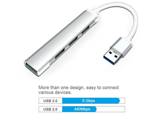 Alt view image 3 of 7 - USB 3.0 Hub, USB3.0 to 4 X USB 3.0 Hub Adapter Compatible for MacBook, Mac Pro, Mac Mini, iMac, Surface, Notebook PC, Laptop, HDD-Silver