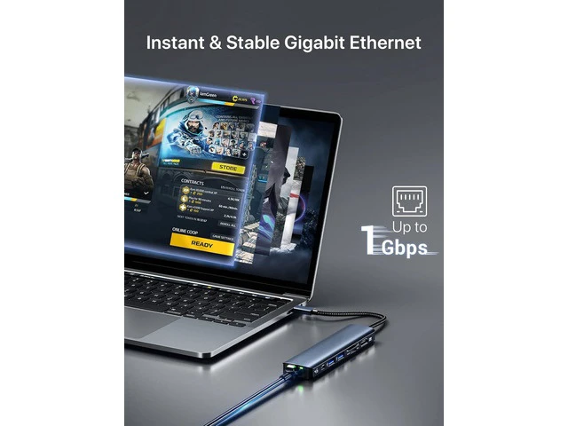 Alt view image 4 of 7 - USB 3.0 Hub Ethernet Adapter 1000M Gigabit Network Converter with 2 USB3.0 Ports Hub Compatible with Laptop PC Nintendo Switch MacBook Mac XPS Windows Linux macOS, and More