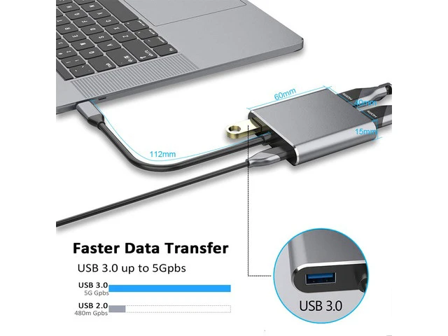 Alt view image 3 of 7 - USB C to HDMI VGA Adapter, USB Type C Hub with 4K HDMI, 1080P VGA, PD Charging, USB 3.0, 4 in 1 Type C Multiport Converter for MacBook Pro/iPad Pro/Google PixelBook/Dell XPS -Gray