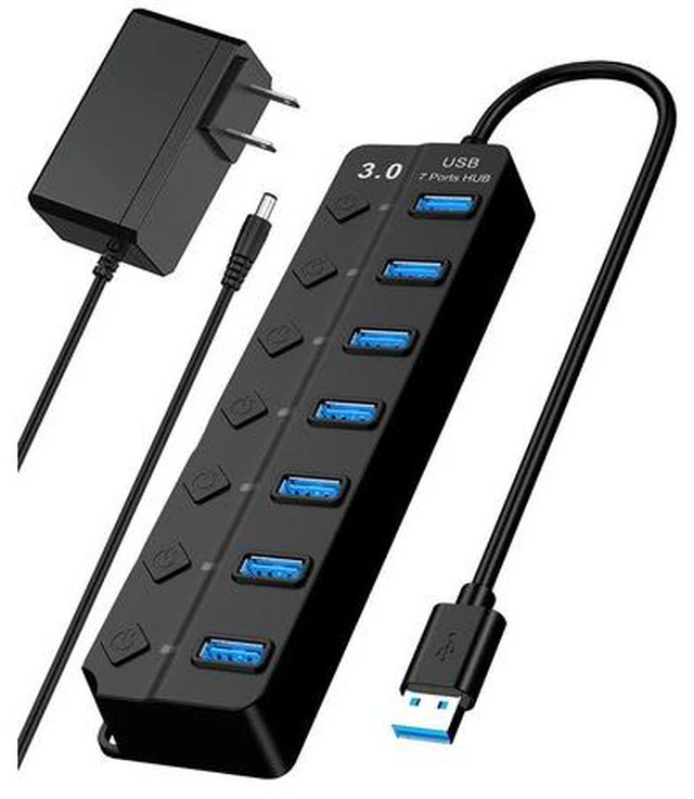 Main image of USB Hub 3.0 Powered, 7 Ports USB Data Hub Splitter with 5V DC Power Adapter and ON/Off Switches for MacBook, Mac Pro/Mini, iMac, Surface Pro Laptop/PC
