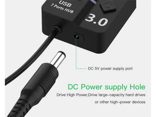 Alt view image 6 of 7 - USB Hub 3.0 Powered, 7 Ports USB Data Hub Splitter with 5V DC Power Adapter and ON/Off Switches for MacBook, Mac Pro/Mini, iMac, Surface Pro Laptop/PC