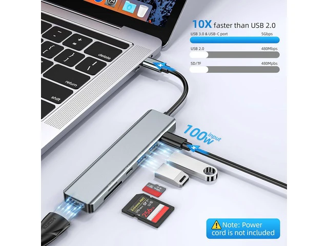 Alt view image 5 of 7 - USB C Hub,7 in 1 Adapter,Multiport Adapter with 4K HDMI, USB C & USB3.0 & USB2.0, PD 100W, SD/TF, USB C Docking Station for MacBook Air/Pro, iPad, Windows, Steam Deck, Switch
