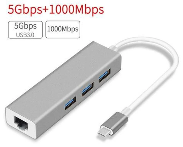 Main image of Gigabit Ethernet Adapter, USB C to USB 3.0 Hub, RJ45 LAN Network Converter Compatible with MacBook pro air 2019 2018, Nintendo Switch, XPS, Chromebook, Surface Book2, GalaxyS9, Gray