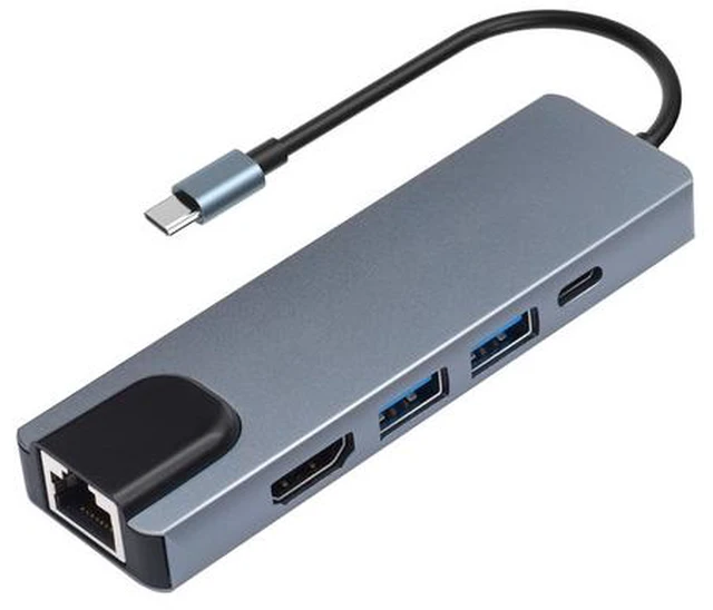 Main image of 5-in-1 USB C Hub, USB C PD Ethernet Hub with 4K HDMI, 1000Mbps Ethernet Port, 100W Power Delivery and 2 Ports USB 3.0, for MacBook Pro, MacBook Air, iPad Pro, XPS, and More