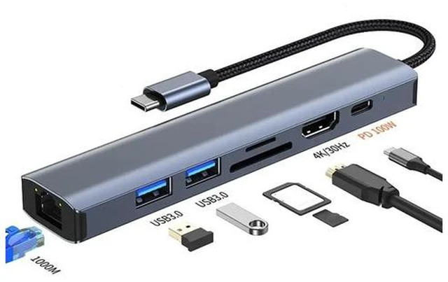 Main image of USB to Ethernet Adapter Gigabit | 2-Port USB3.0 Hub HDMI with 10/100/1000 Rj45 Adapter,Aluminum 7-in-1 USB-C to LAN Network Converter for Surface Pro,Chromebook and Laptop