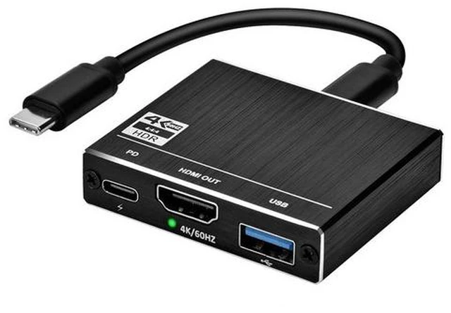 Main image of USB C to HDMI+PD+USB3.0 Adapter, Type-C Hub Thunderbolt 3 to HDMI Output with USB 3.0 Port & 100W PD Charging Port, USB-C to HDMI Adapter 4K@60Hz Converter for Mac iPad pro MacBook