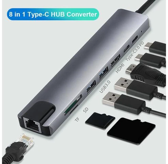 Main image of USB C Hub, ESTONE 8-in-1 Type C Hub with Ethernet, 4K USB C to HDMI, 2 USB 3.0, 87W PD, Type-C Data Port, SD/TF Cards Reader, Docking Station for MacBook Pro Air XPS and Other USB-C