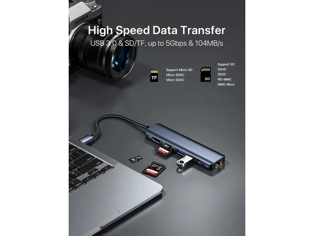 Alt view image 6 of 7 - USB to Ethernet Adapter Gigabit | 2-Port USB3.0 Hub HDMI with 10/100/1000 Rj45 Adapter,Aluminum 7-in-1 USB-C to LAN Network Converter for Surface Pro,Chromebook and Laptop