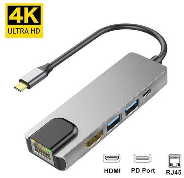 Main image of 5 in 1 USB 3.1 Type-C HUB 4K HDMI-compatible USB3.0 PD RJ45 Adapter HUB USB Converter Splitter for Laptop Projector Monitor