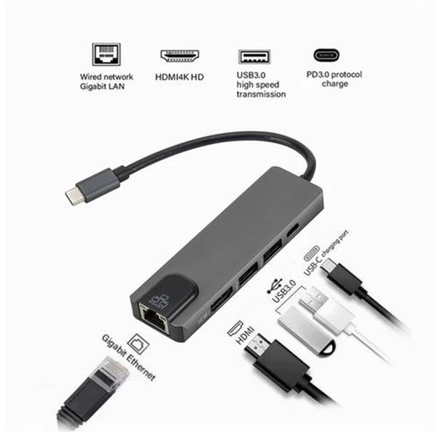Main image of Notebook Smartphone Expansion Converter 5 in 1 USB 3.1 Type-C HUB Converter Splitter 4K HDMI-compatible 2 USB3.0 PD RJ45 Adapter