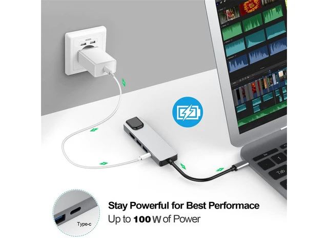 Alt view image 6 of 7 - Notebook Smartphone Expansion Converter 5 in 1 USB 3.1 Type-C HUB Converter Splitter 4K HDMI-compatible 2 USB3.0 PD RJ45 Adapter