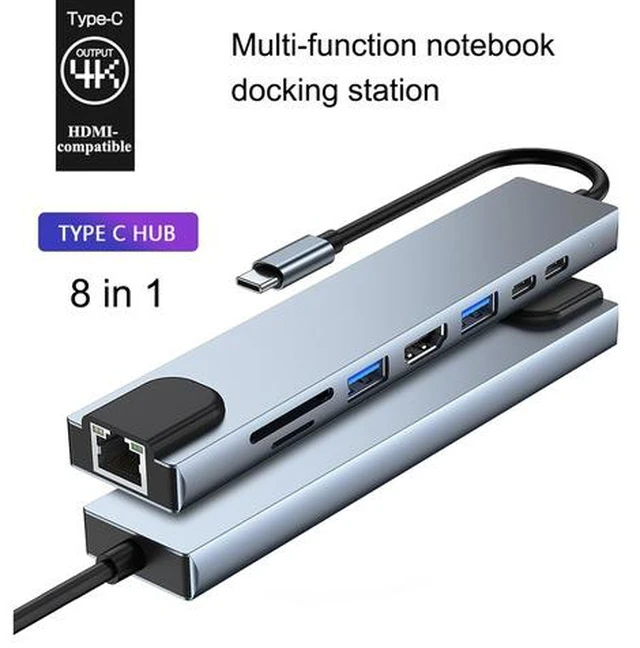 Main image of USB C Hub, 8-in-1 Type C Hub Adapter with 4K USB C to HDMI,Ethernet,87W PD,Type-C Port,USB3.0/2.0,SD/TF, Compatible MacBook/Pro/Air,XPS 13 15,HP Spectre,Surface Go, Surfae Pro X/7