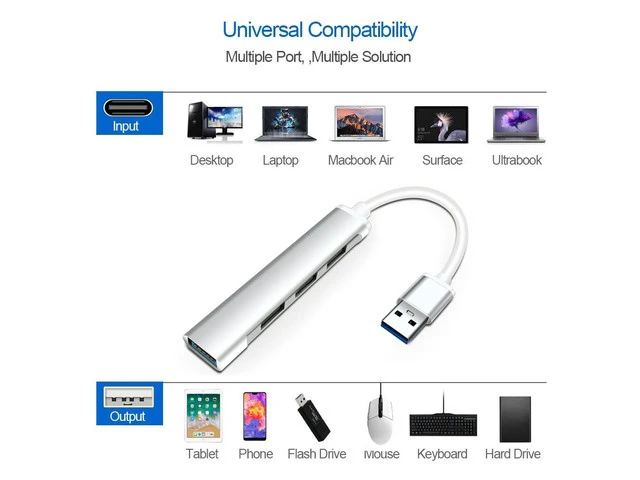 Alt view image 4 of 7 - Upgraded Version USB3.0 Hub,ESTONE 4-Ports USB 3.0 Ultra-Slim Data Hub 5Gbps Transfer Speed Aluminum USB Extension HUB for Mac, Windows OS, iMac Surface Pro,XPS,PC,Flash Drive Mobile-Silver