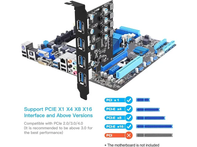 Alt view image 5 of 7 - PCIE USB 3.0 Card 4 Ports PCI Expree to USB Expansion Card Super Speed 5Gbps PCI-e USB3 Hub Controller Adapter for Windows 11, 10, 8.x, 7, Vista, XP Desktop PCs