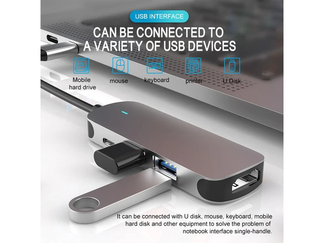 Alt view image 5 of 7 - USB C Hub 4 in 1 Type-C Adapter Multiport (USB 3.0/2.0+4K HDMI+Type-C Port) ESTONE Compatible for MacBook Pro/iPad Pro/HW MateBook/Chromebook and Other Type C Devices