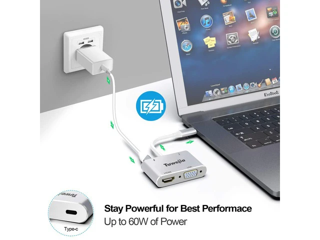 Alt view image 5 of 7 - USB C to HDMI/VGA Adapter, 4 in 1 USB-CType-C Hub VGA/HDMI/USB3.0/PD Video Adapter 4K UHD, Support HDMI&VGA Simultaneously, Compatible with MacBook/Pro/Air,iPad Pro, and More Type C Laptops -Silver