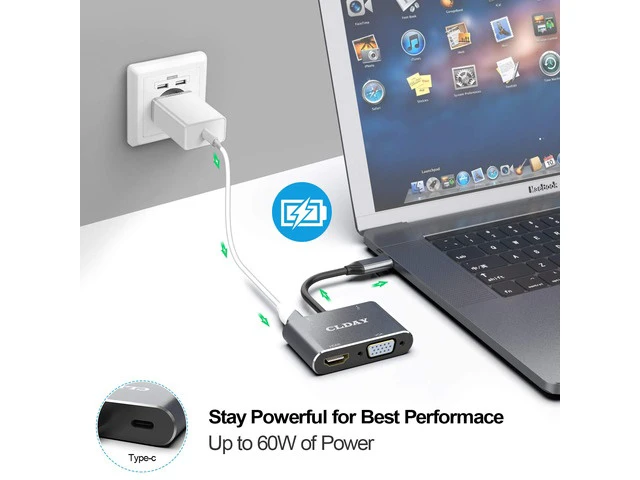 Alt view image 5 of 7 - USB C to HDMI/VGA Adapter, ESTONE 4 in 1 USB-CType-C Hub VGA/HDMI/USB3.0/PD Video Adapter 4K UHD, Support HDMI&VGA Simultaneously, Male to Female Multi-Display Video Converter -Gray