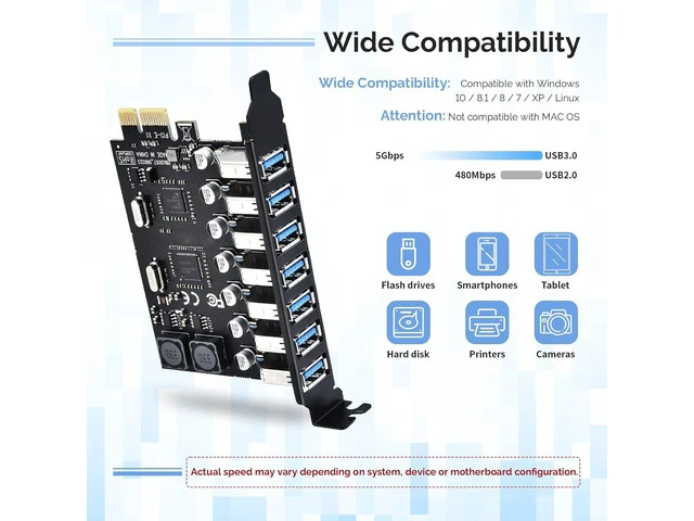 Alt view image 3 of 7 - 7 Port PCIE Expansion Card, USB 3.0 Superspeed 5Gbps Front Expansion Card, Internal USB Hub Converter for Win XP Win7 Win 8 Win 10 Win 11 Linux