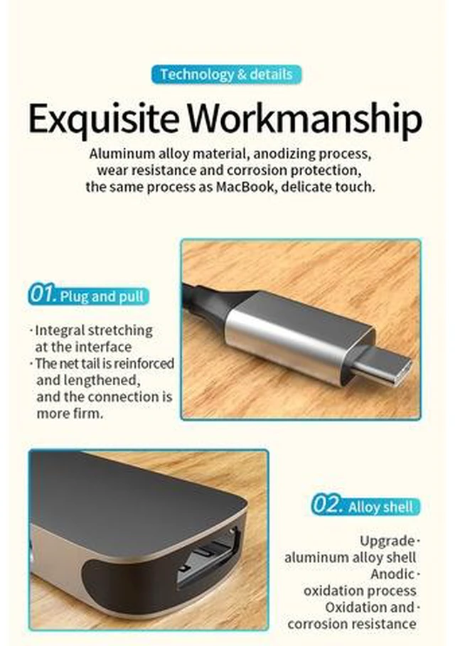 Alt view image 3 of 7 - USB C Hub 4 in 1 Type C Dock to HDMI 4K,2 USB 3.0/2.0 Ports, 60W PD Charging Adapter Compatible with Mac-Book Pro Air ,Galaxy Note 10 S10 S9 S8,Surface Go,Dell XPS and More USB C Ports