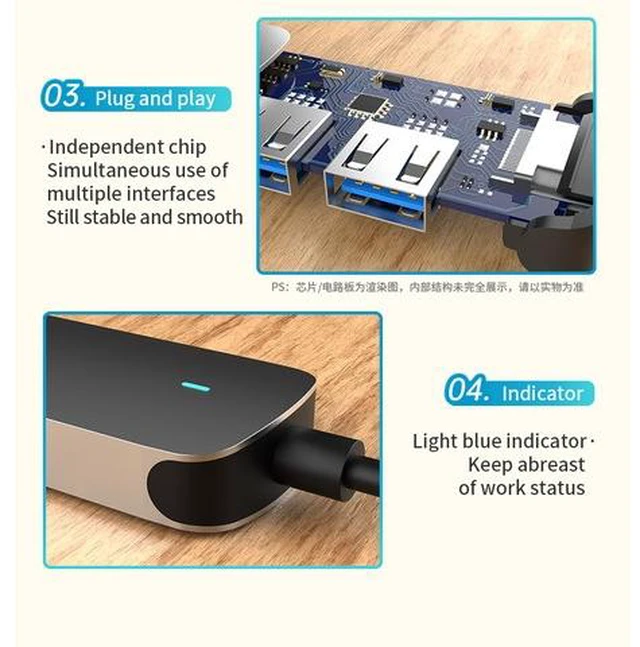 Alt view image 4 of 7 - USB C Hub 4 in 1 Type C Dock to HDMI 4K,2 USB 3.0/2.0 Ports, 60W PD Charging Adapter Compatible with Mac-Book Pro Air ,Galaxy Note 10 S10 S9 S8,Surface Go,Dell XPS and More USB C Ports