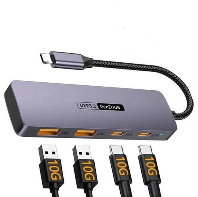 Main image of USB C Hub, 10Gbps USB C Splitter for Laptop, 2 USB C 3.2 and 2 USB A 3.2 Data Ports for MacBook Air/Pro, Surface Pro, XPS, PC, Flash Drive, iPhone 15/15 Pro/15 Pro Max