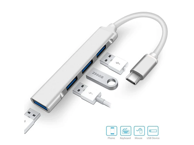 Alt view image 2 of 7 - Upgraded Version USB-C Hub,ESTONE 4-Ports USB 3.0 Ultra-Slim Data Hub 5Gbps Transfer Speed Aluminum USB Extension HUB for Mac, Windows OS, iMac Surface Pro,XPS,PC,Flash Drive Mobile-Silver