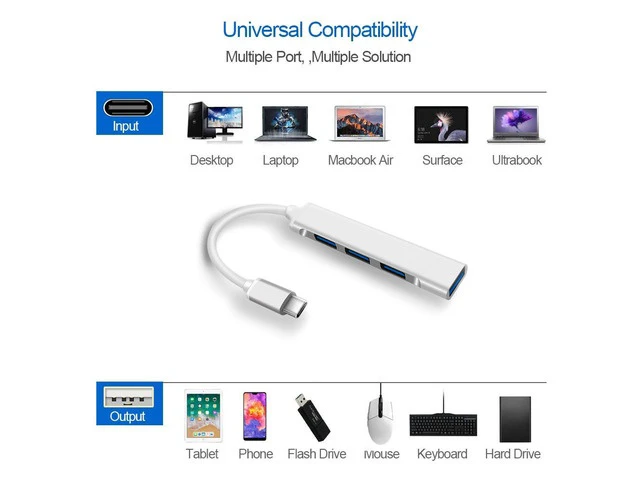 Alt view image 6 of 7 - Upgraded Version USB-C Hub,ESTONE 4-Ports USB 3.0 Ultra-Slim Data Hub 5Gbps Transfer Speed Aluminum USB Extension HUB for Mac, Windows OS, iMac Surface Pro,XPS,PC,Flash Drive Mobile-Silver