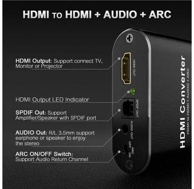 Alt view image 2 of 7 - 4K@60Hz HDMI to HDMI + Audio (SPDIF + 3.5mm Audio) 5.1 ARC Audio Extractor Converter (OZV8)