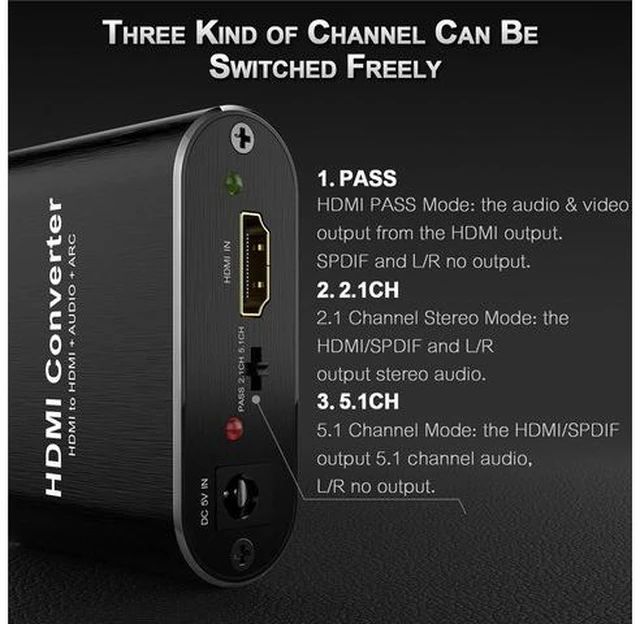 Alt view image 3 of 7 - 4K@60Hz HDMI to HDMI + Audio (SPDIF + 3.5mm Audio) 5.1 ARC Audio Extractor Converter (OZV8)