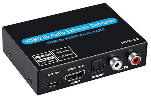 Main image of 4K HDMI Audio Extractor,HDMI to HDMI + Optical Toslink(SPDIF) + RCA(L/R) Stereo Analog Outputs Video Audio Splitter Converter Support 4k 60Hz 3D 1080P,Black
