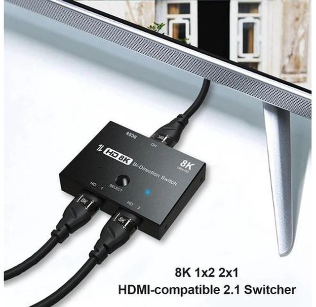 Alt view image 2 of 7 - HDMI 2.1 Ultra HD High Speed 48Gbps Directional Switch Bi-Direction 1x2 2x1 8K@60Hz 4K@120Hz Splitter Converter
