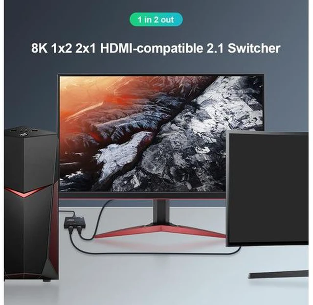 Alt view image 3 of 7 - HDMI 2.1 Ultra HD High Speed 48Gbps Directional Switch Bi-Direction 1x2 2x1 8K@60Hz 4K@120Hz Splitter Converter