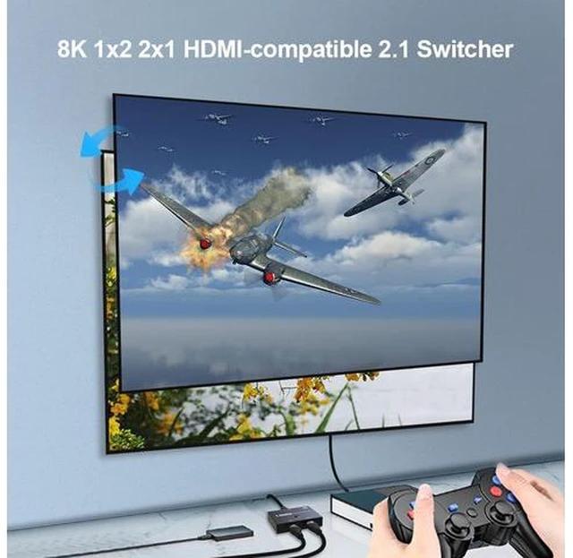 Alt view image 7 of 7 - HDMI 2.1 Ultra HD High Speed 48Gbps Directional Switch Bi-Direction 1x2 2x1 8K@60Hz 4K@120Hz Splitter Converter