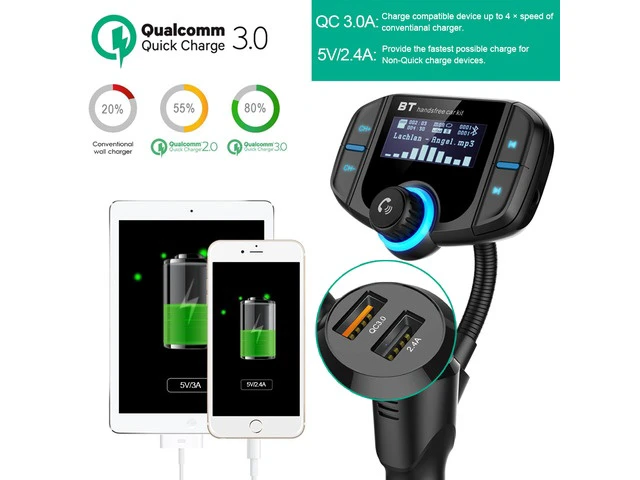Alt view image 3 of 7 - Bluetooth 4.2 FM Transmitter for Car, 1.7 Inch led Display Wireless Bluetooth Radio Adapter Music Player/Car Kit with Bass Booster, Hands-Free Calls, Siri Google Assistant -BT70