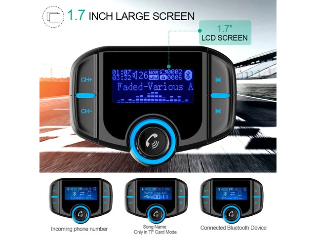 Alt view image 4 of 7 - Bluetooth 4.2 FM Transmitter for Car, 1.7 Inch led Display Wireless Bluetooth Radio Adapter Music Player/Car Kit with Bass Booster, Hands-Free Calls, Siri Google Assistant -BT70