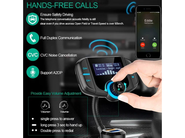 Alt view image 5 of 7 - Bluetooth 4.2 FM Transmitter for Car, 1.7 Inch led Display Wireless Bluetooth Radio Adapter Music Player/Car Kit with Bass Booster, Hands-Free Calls, Siri Google Assistant -BT70