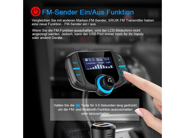 Alt view image 6 of 7 - Bluetooth 4.2 FM Transmitter for Car, 1.7 Inch led Display Wireless Bluetooth Radio Adapter Music Player/Car Kit with Bass Booster, Hands-Free Calls, Siri Google Assistant -BT70