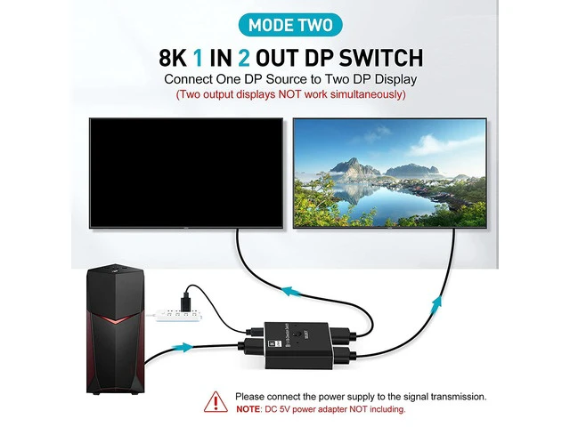 Alt view image 4 of 7 - DisplayPort 8K DP 1.4 2In 1Out 1In 2Out Switch Bi-Direction 8K@30Hz 4K@120Hz Splitter Converter for Multiple Source and displays(OZQD)