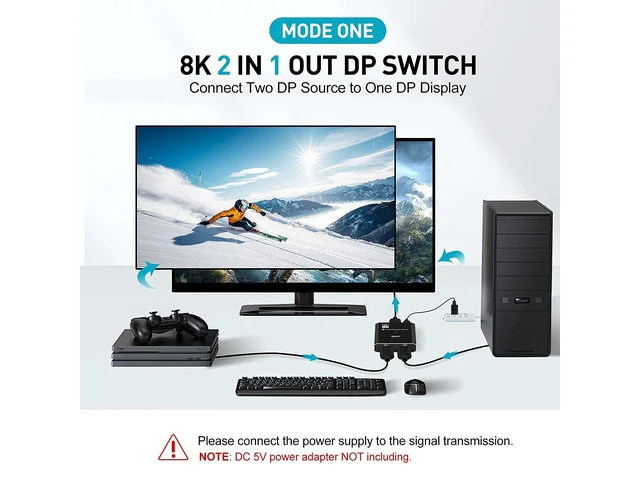 Alt view image 3 of 7 - DisplayPort 8K DP 1.4 2In 1Out 1In 2Out Switch Bi-Direction 8K@30Hz 4K@120Hz Splitter Converter for Multiple Source and displays(OZQD)
