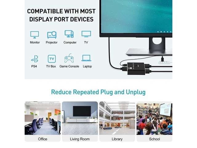 Alt view image 6 of 7 - DisplayPort 8K DP 1.4 2In 1Out 1In 2Out Switch Bi-Direction 8K@30Hz 4K@120Hz Splitter Converter for Multiple Source and displays(OZQD)