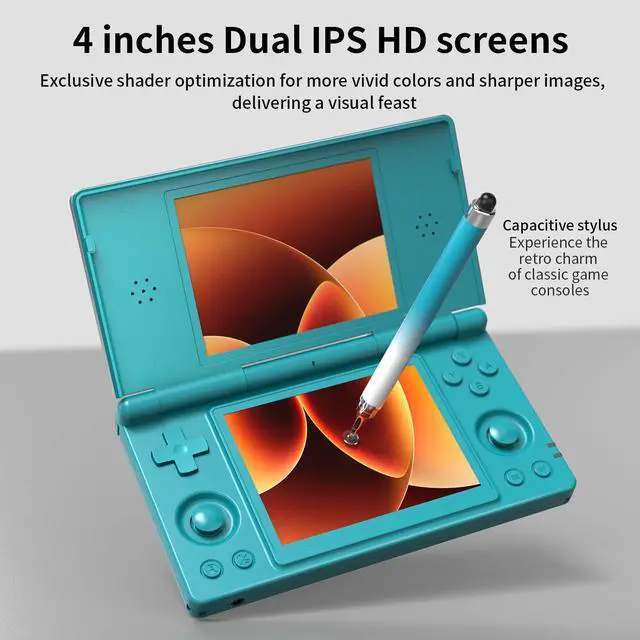 Alt view image 3 of 7 - RG DS Dual System Handheld Game Console 32GB TF Card Preloaded, Android 14 + Linux Retro Gaming Console, Dual Screen 4 IPS Display, WiFi Bluetooth, Portable Emulator Console (Turquoise Blue)
