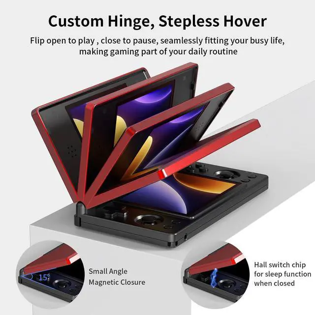 Alt view image 5 of 7 - RG DS Dual System Handheld Game Console 32GB TF Card Preloaded, Android 14 + Linux Retro Gaming Console, Dual Screen 4 IPS Display, WiFi Bluetooth, Portable Emulator Console (black+red)