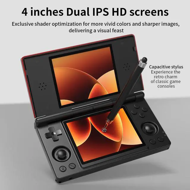 Alt view image 3 of 7 - RG DS Dual System Handheld Game Console 32GB TF Card Preloaded, Android 14 + Linux Retro Gaming Console, Dual Screen 4 IPS Display, WiFi Bluetooth, Portable Emulator Console (black+red)