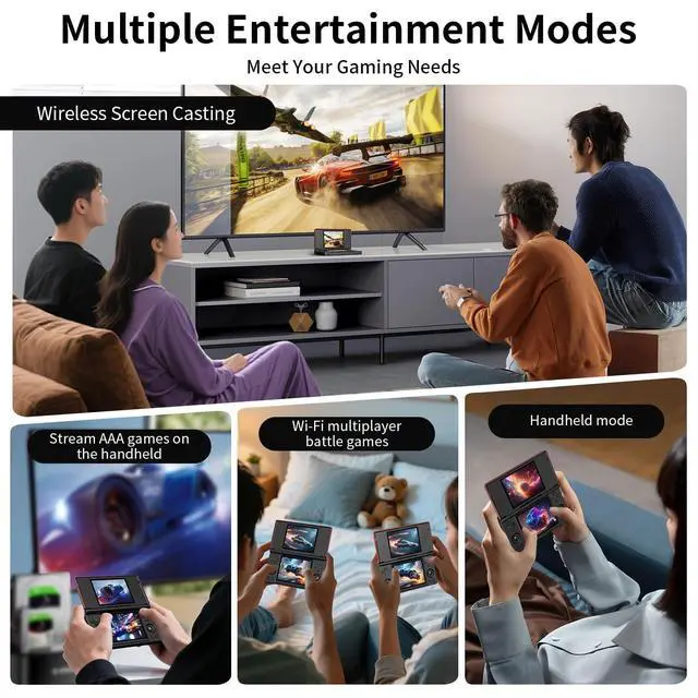 Alt view image 7 of 7 - RG DS Dual System Handheld Game Console 32GB TF Card Preloaded, Android 14 + Linux Retro Gaming Console, Dual Screen 4 IPS Display, WiFi Bluetooth, Portable Emulator Console (black+red)