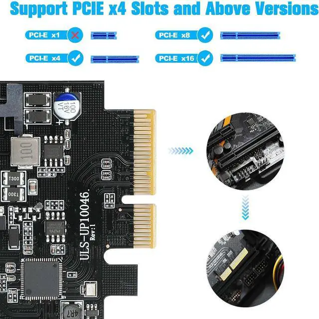 Alt view image 3 of 6 - 4 Ports USB 3.2 PCIe Card 10Gbps PCIe USB Expansion Card to USB-C/15 Pin | PCI USB C Card, PCI Express 3.0 X4 Adapter with Low-Profile Bracket, Configure 15 Pin SATA Power Supply for Windows/Linux PC